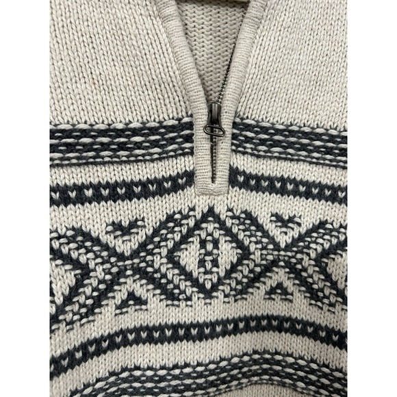 Eddie Bauer Nordic Quarter‎ Zip Tan & Green Fishermans Cabin Core Sweater Large - Picture 3 of 7